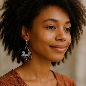 Boho Chandelier Dangle Earrings – Natural Gemstone Stainless Steel Hooks NWT